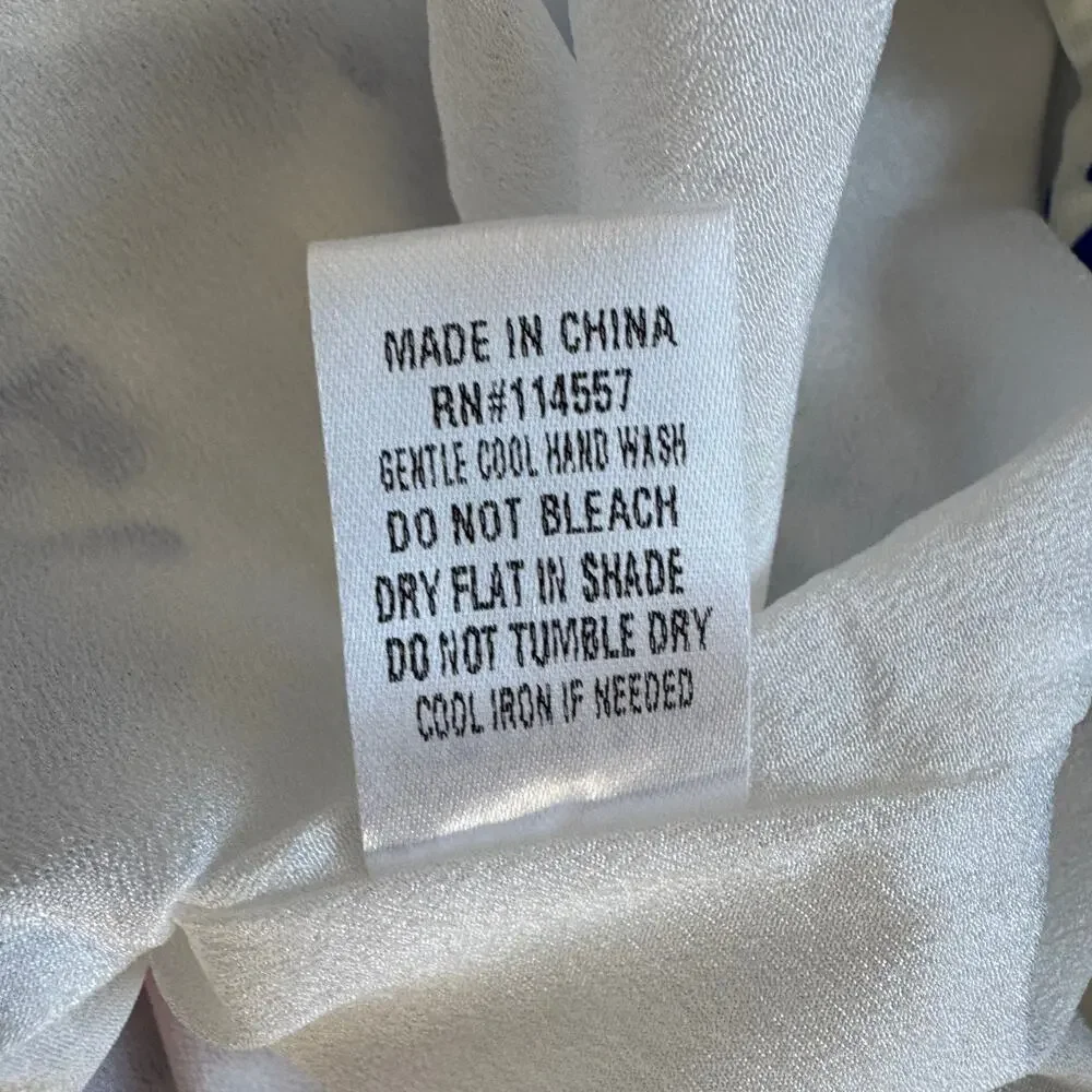 THML White Blue Coral Print Sleeveless Pleated Buttom Mini Dress Pink Trim NWT-M - Picture 10 of 10